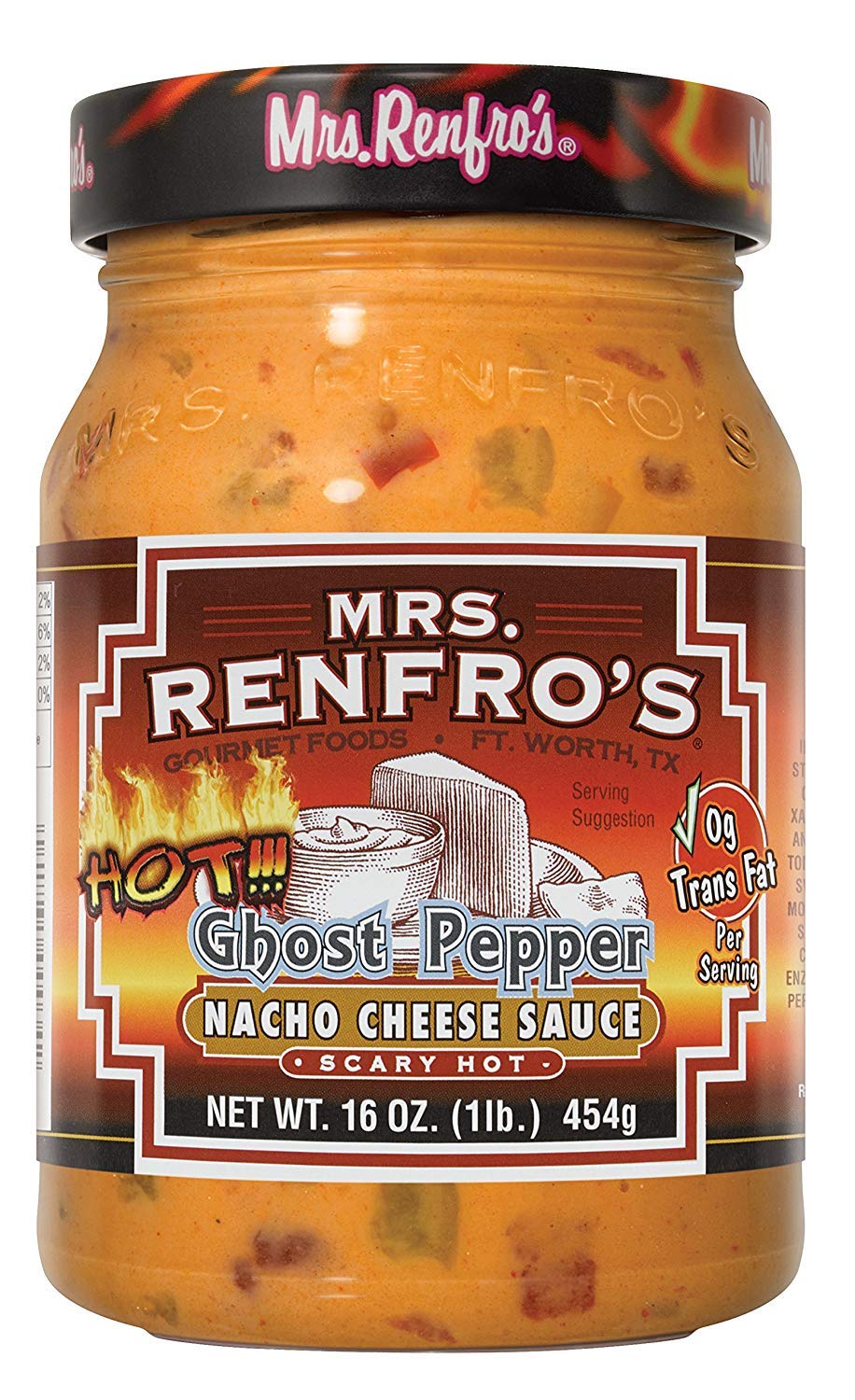 Mrs. Renfro's Ghost Pepper Nacho Cheese Dip, Gluten Free, No Added Sugar, 16 oz Jar