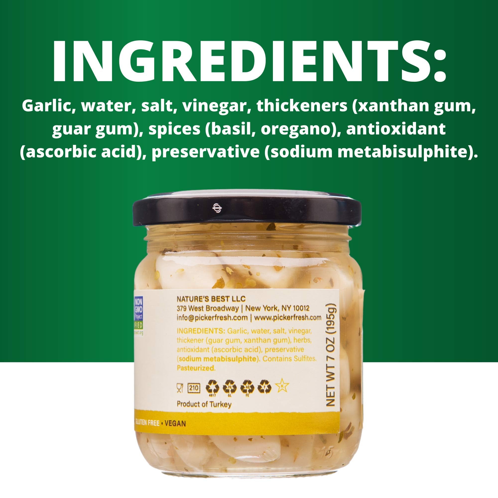 Pickerfresh Pickled Garlic - Gourmet Garlic Cloves - Simple Ingredients - Non-GMO, Gluten Free & No Artificial Color