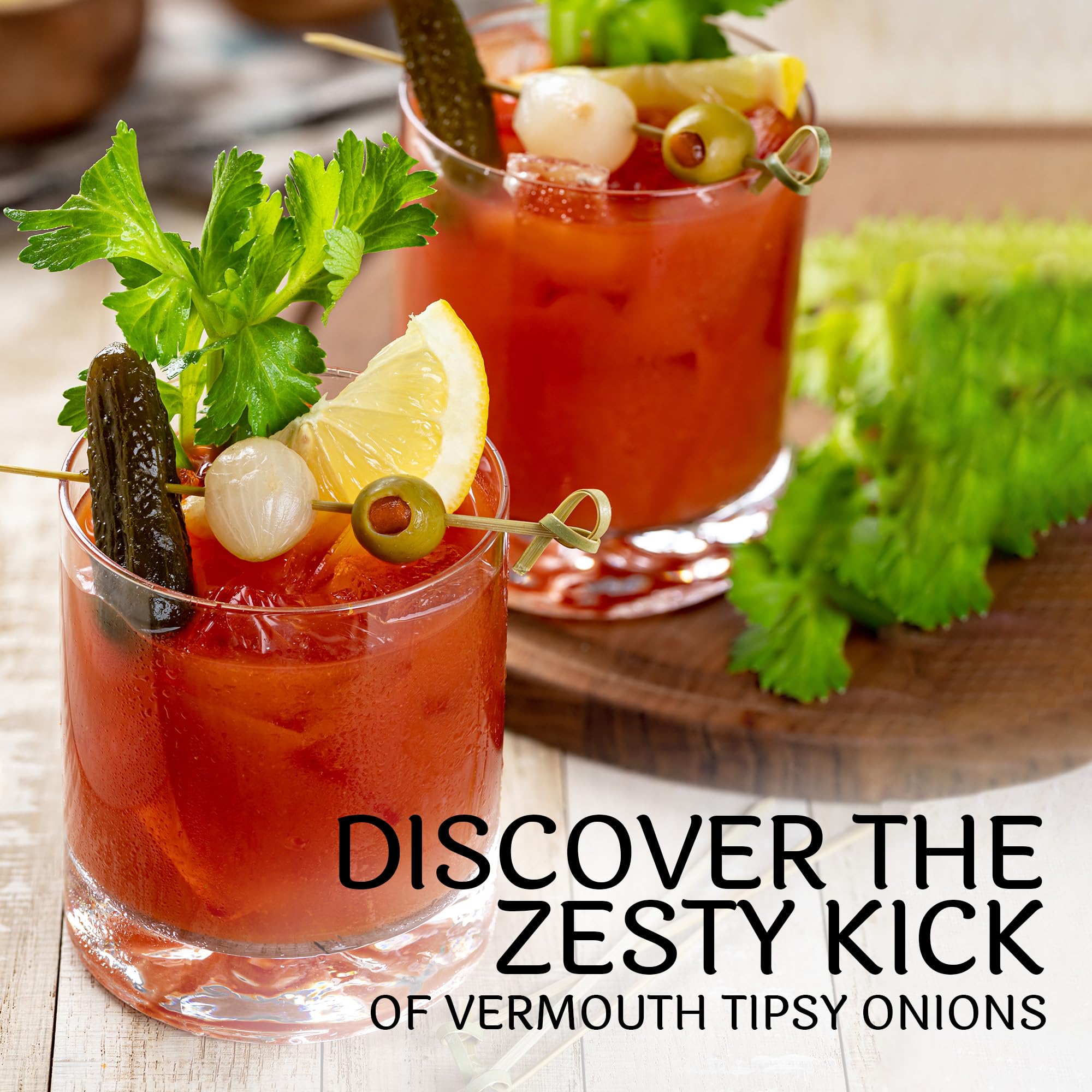 Tipsy Cocktail Onions in Jar with French Vermouth - Pickled Silverskin Onions for Cocktails, Appetizers, and Hors d'Oeuvres, Kosher Parve - Sable & Rosenfeld - 5 oz