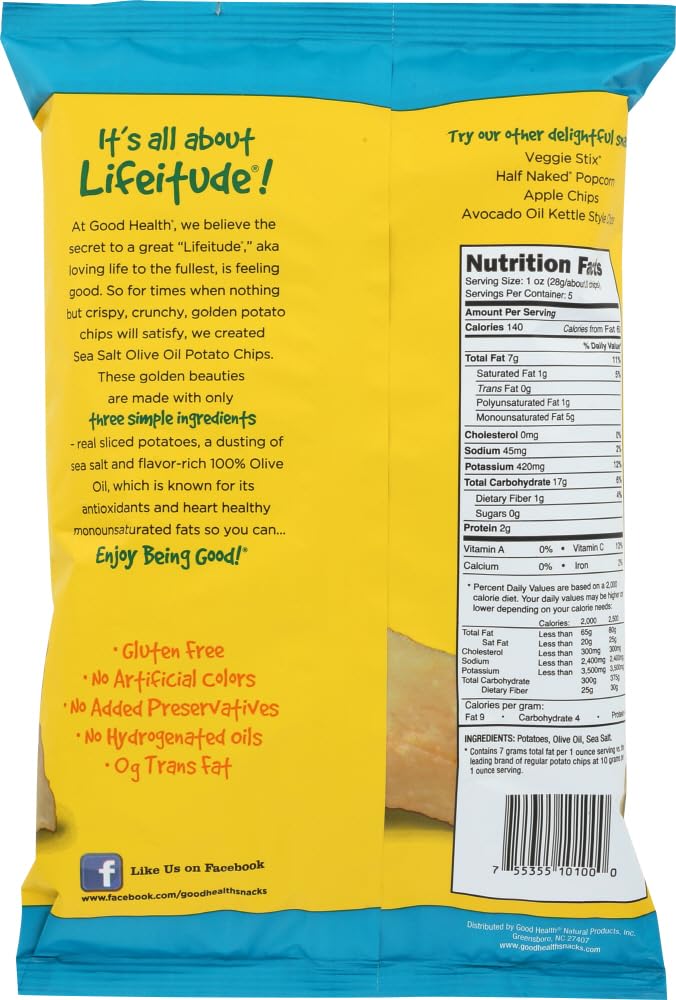 Good Health Inc. Kettle Style Olive Oil Potato Chips Sea Salt -- 5 oz - 2 pc