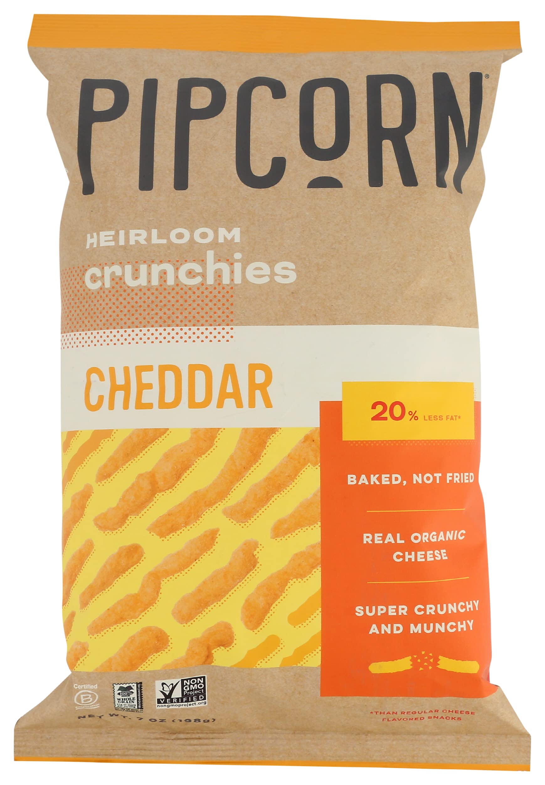 Pipcorn Heirloom Crunchies, Cheddar Flavor, Baked Not Fried, Gluten Free & Non-GMO, 7 Oz (Pack of 12)