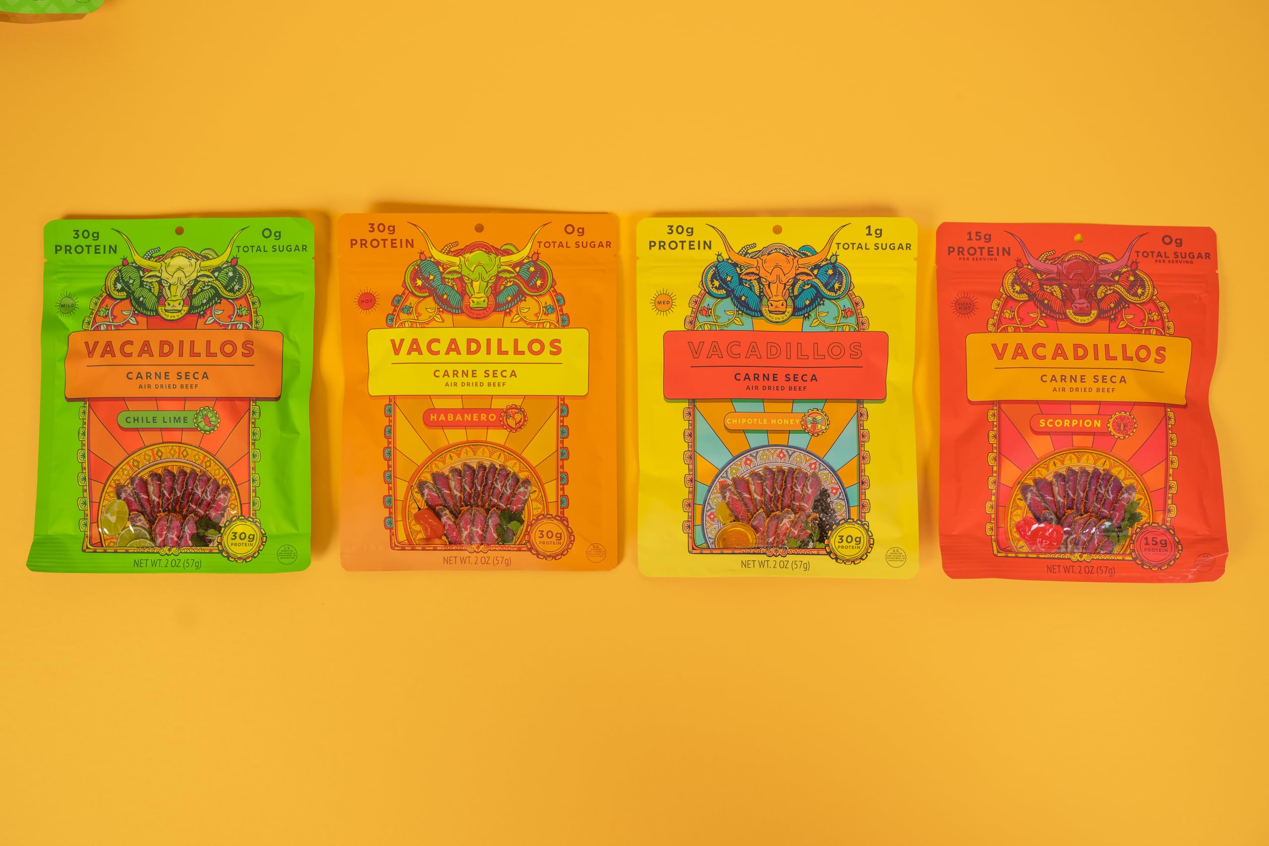 Vacadillos - High Protein Carne Seca | 30g Protein, Sugar Free, Carbs Free, Gluten Free, Dairy Free, Keto & Paleo Friendly | Mexican Inspired Beef Jerky Snack