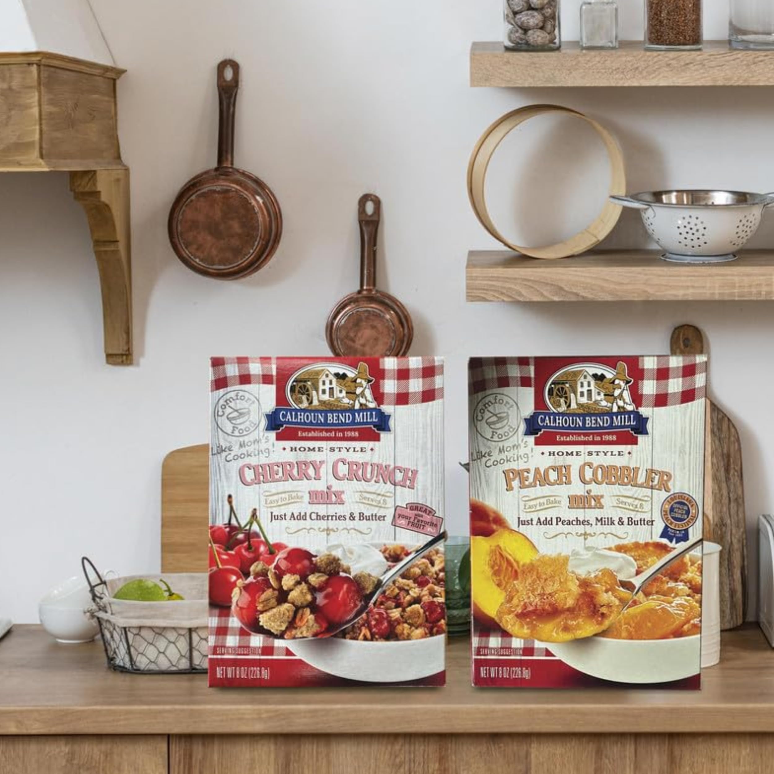 Calhoun Bend Mix Peach/Cherry Variety Sweet & Crunchy Whole Grain Oats Topping for Versatile Deep Dish Desserts | Ideal for Cherries, Peaches & More | Easy Microwave or Oven Prep - 8 oz (Pack of 2)