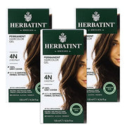 Herbatint Permanent Haircolor Gel, 4N Chestnut, Alcohol Free, Vegan, 100% Grey Coverage - 4.56 oz (3 Pack)