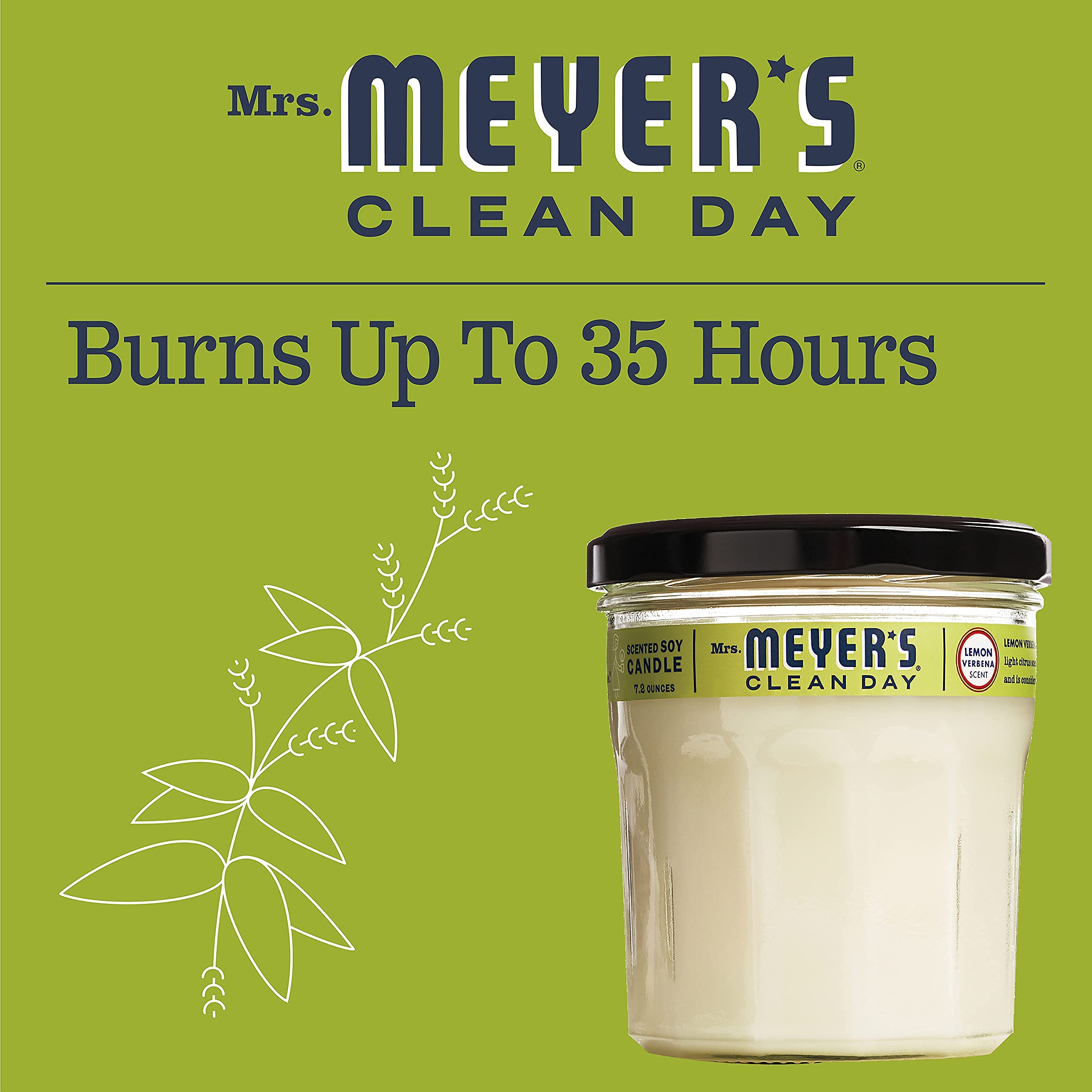 Mrs. Meyer's Clean Day Scented Soy Candle, Lemon Verbena Scent, 7.2 ounce candle