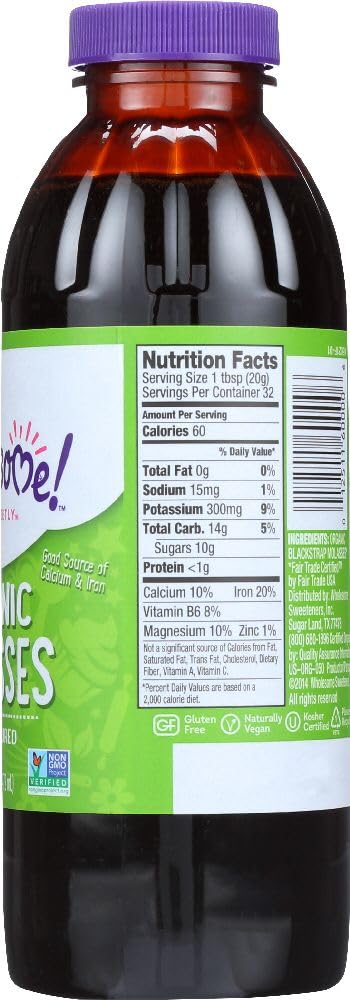 Wholesome Sweeteners Organic Blackstrap Molasses, Unsulphured, 16 oz (Pack of 6)