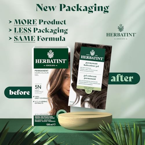 Herbatint Permanent Hair Dye For Women - 4N Chestnut - For Up To 100% Gray Coverage of Resistant Gray Hair - Ammonia-Free, Alcohol-Free & Vegan - Salon Influenced Hair color 170ml, 5.75 fl oz