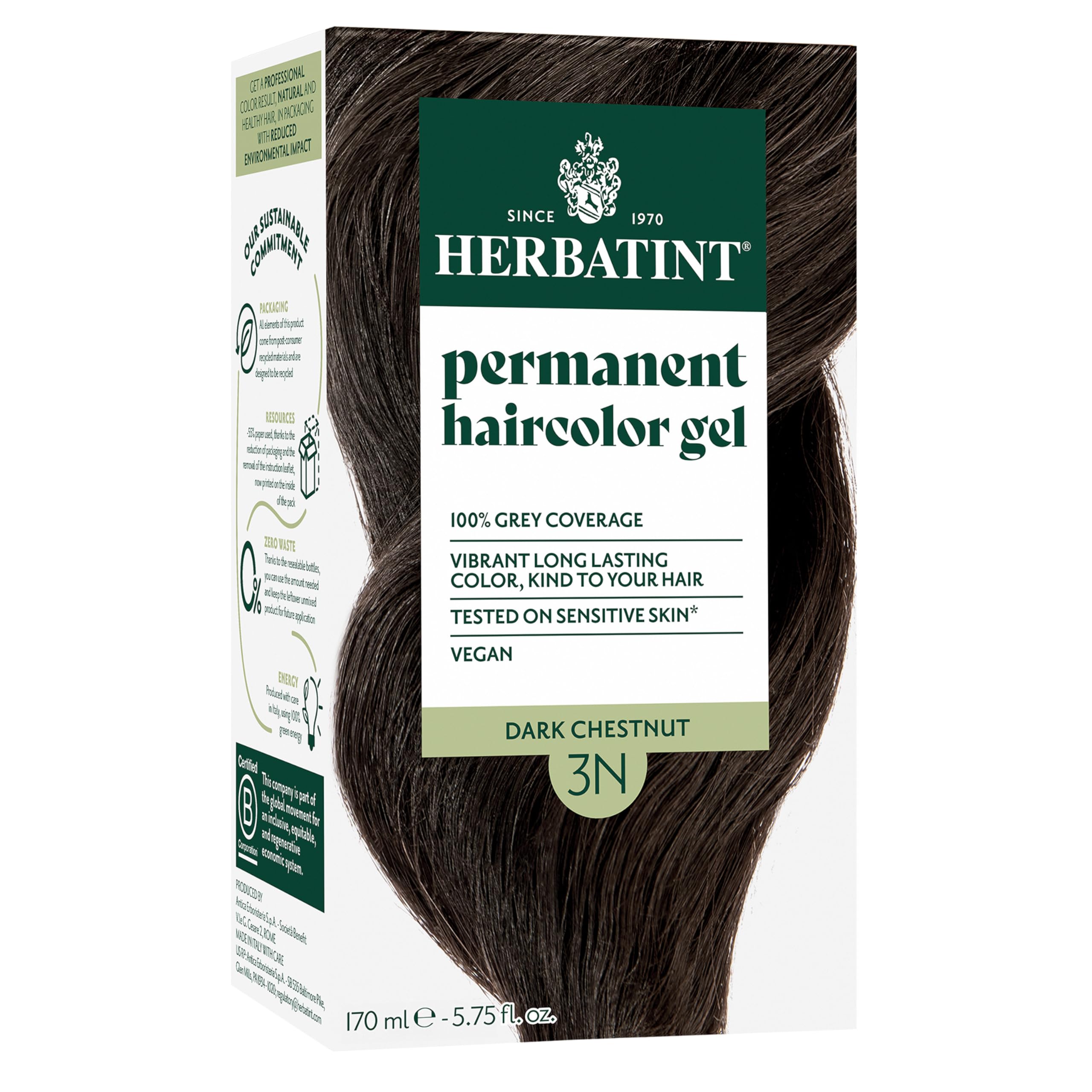 Herbatint Permanent Hair Dye For Women - For Up To 100% Gray Coverage of Resistant Gray Hair - Ammonia-Free, Alcohol-Free & Vegan - Salon Influenced Hair Color