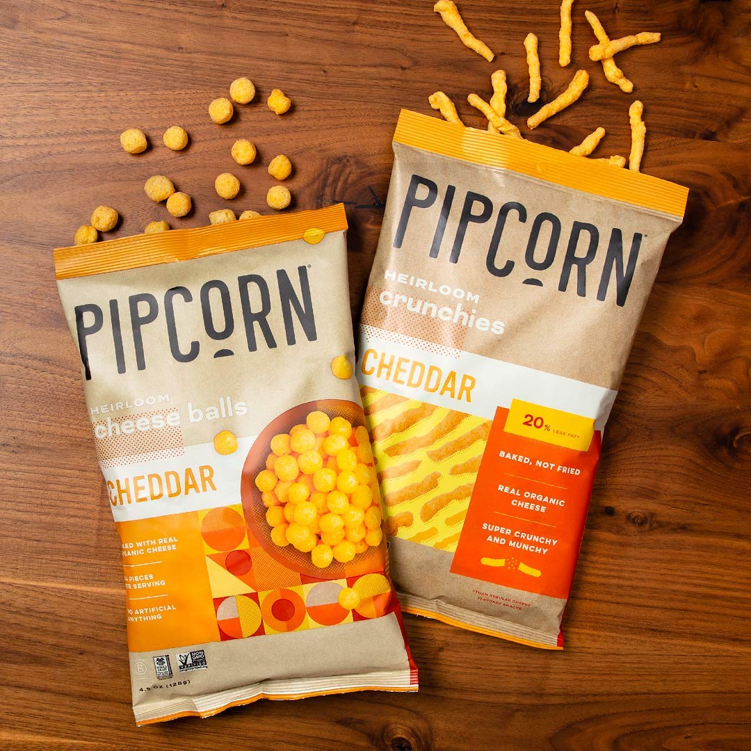Pipcorn Heirloom Crunchies - Cheddar (3 Pack of 7oz Bags) - Organic Cheese, Baked not Fried, No Artificial Anything, Non-GMO Heirloom Corn, No Preservatives, Gluten Free