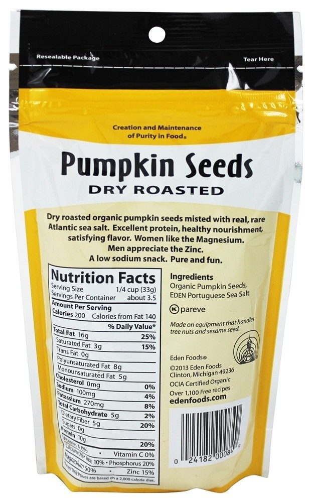 Tropical Traditions Organic Pumpkin Seeds, Dry Roasted and Salted - 4 oz. Bag