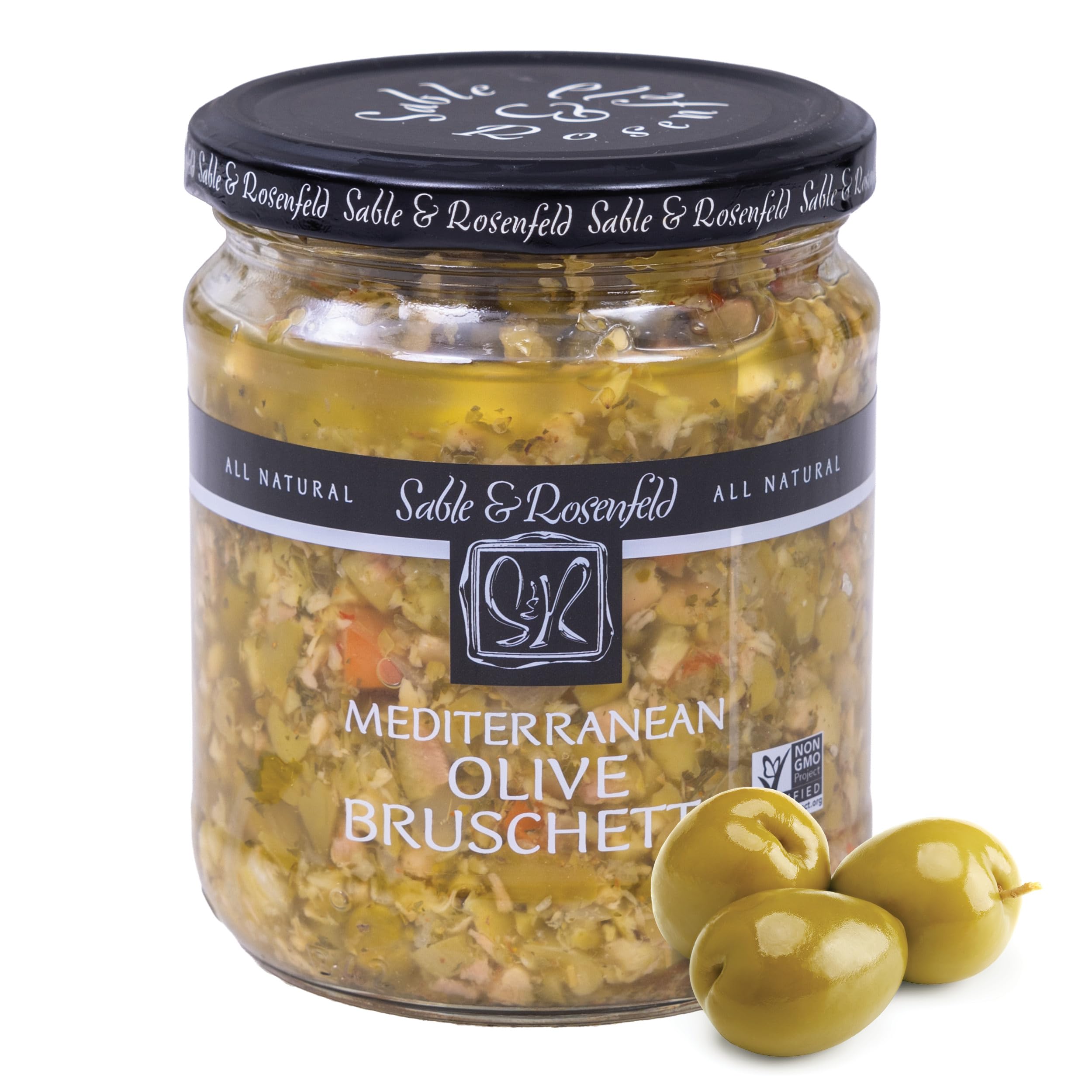 Mediterranean Olive Bruschetta - Gluten-Free Sandwich Spread with Olive Oil for Muffuletta, Sandwiches, Dips, Crackers, Salads, & Appetizers, Kosher - Sable & Rosenfeld