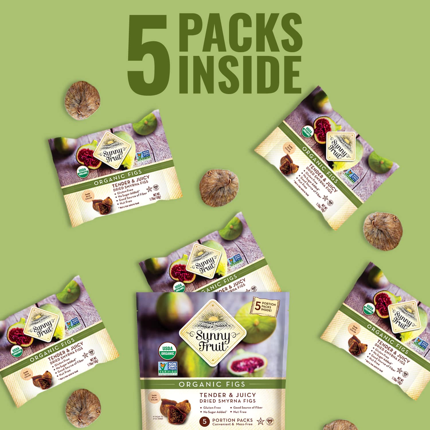 Sunny Fruit Soft Organic Turkish Dried Figs - 6 Bags (30 Individual Portion Packs) | No Preservatives, No Sugar Added | Healthy, Convenient Snack Packs | ORGANIC, NON-GMO, VEGAN, HALAL, KOSHER