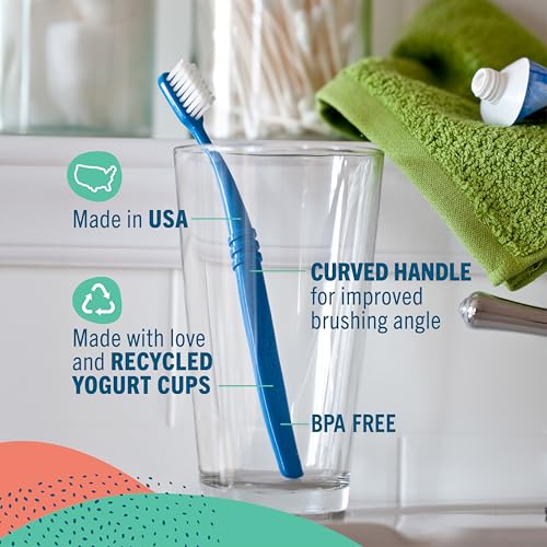 Preserve Eco Friendly Adult Toothbrushes, Made in The USA from Recycled Plastic, Bristles Vary, Colors Vary, 6 Count