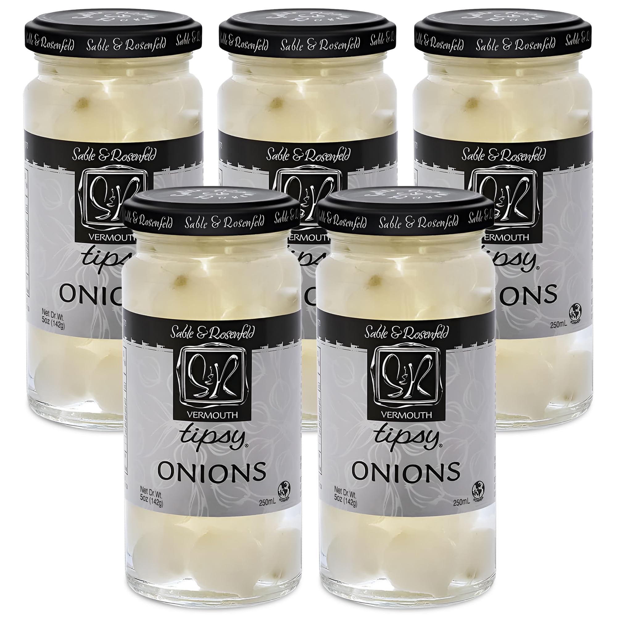 Tipsy Cocktail Onions in Jar with French Vermouth - Pickled Silverskin Onions for Cocktails, Appetizers, and Hors d'Oeuvres, Kosher Parve - Sable & Rosenfeld - 5 oz