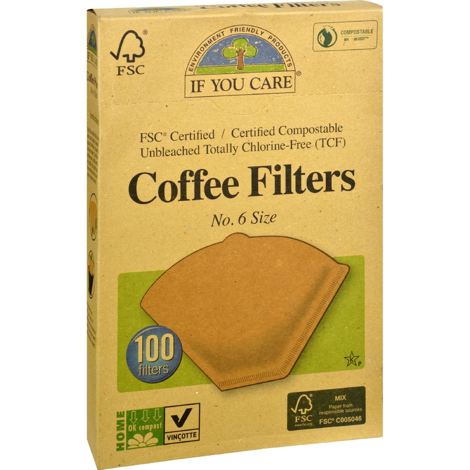 If You Care Coffee Filters - Brown - Cone - Number 6 - Unbleached - Totally Chlorine Free - 100 Count (Pack of 4)
