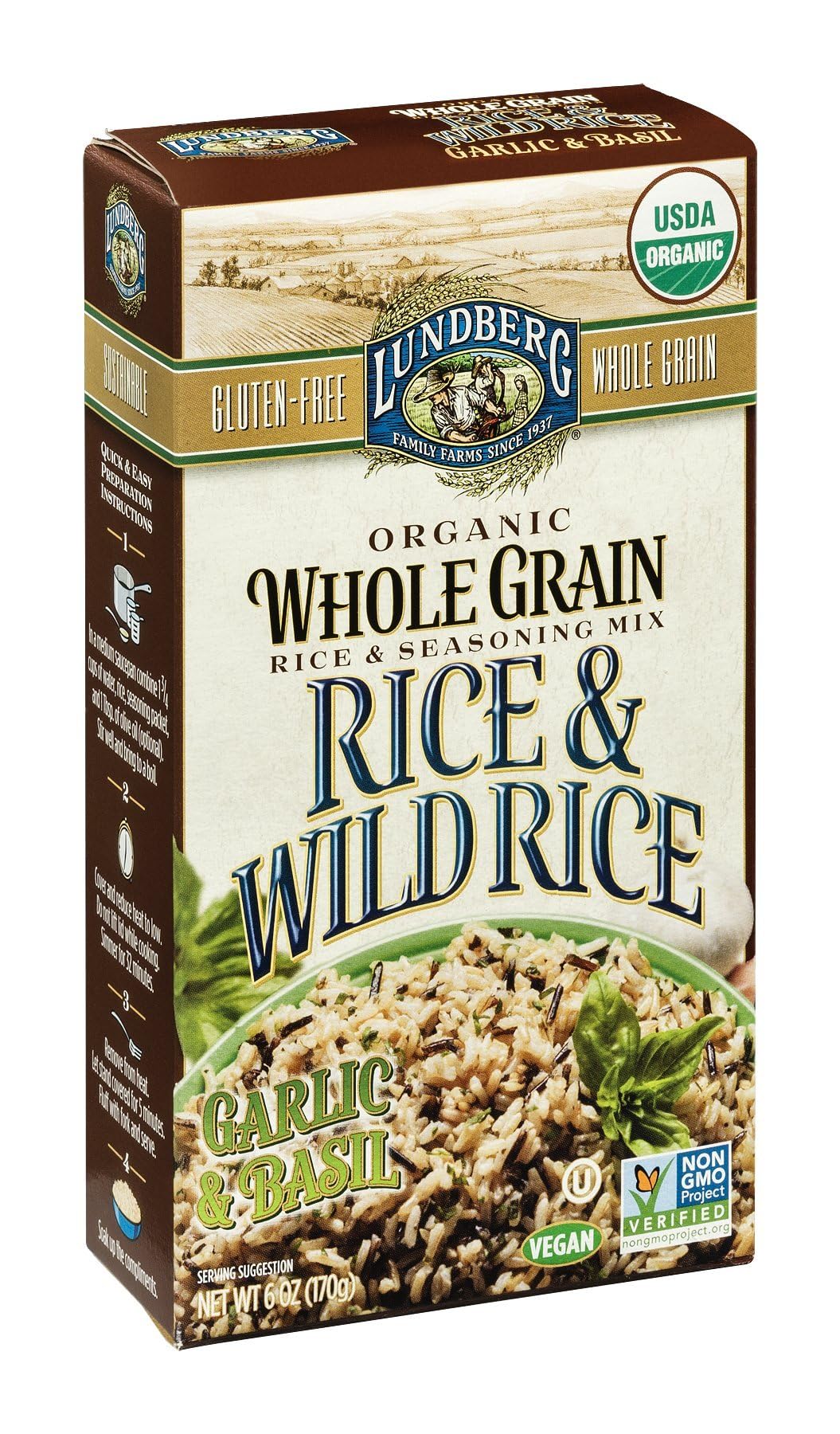 Lundberg Organic Whole Grain Garlic and Basil Rice, 6 Ounce - 6 per case.6