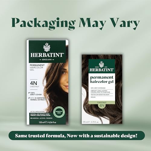 Herbatint Permanent Haircolor Gel, 4N Chestnut, Alcohol Free, Vegan, 100% Grey Coverage - 4.56 oz (3 Pack)