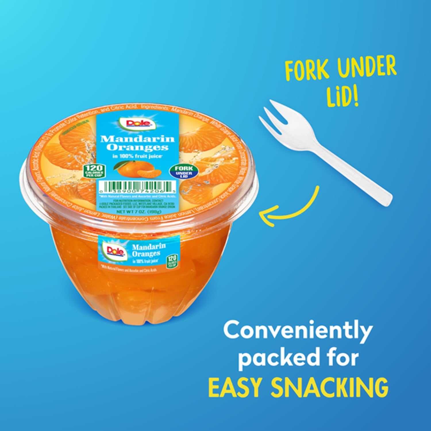 Dole Fruit Bowls Mandarin Oranges in 100% Juice, Gluten Free Healthy Snack, 7 Oz, 12 Total Cups