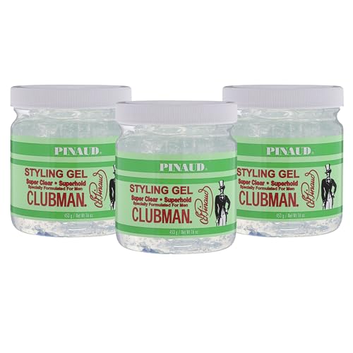 Clubman Pinaud Super Clear Superhold Styling Gel for Men, 16 oz (Pack of 3)