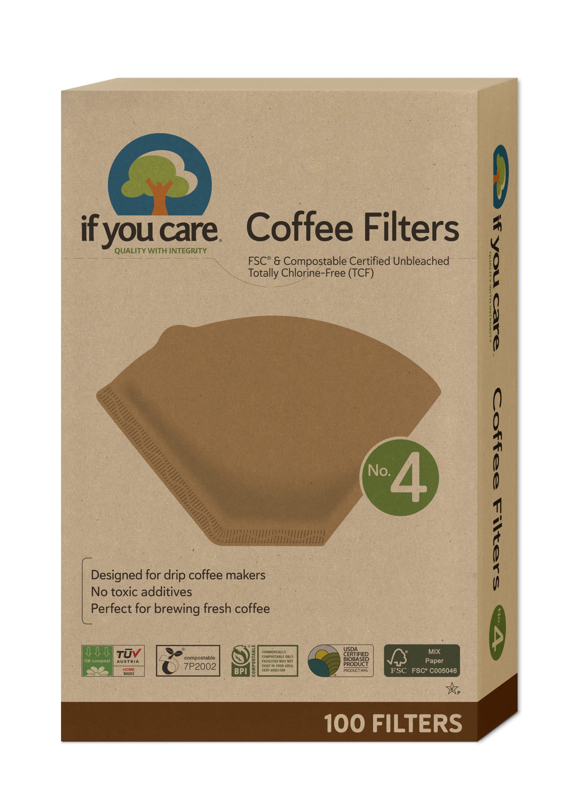 If You Care Unbleached Coffee Filters, #4 cone, 100 count.