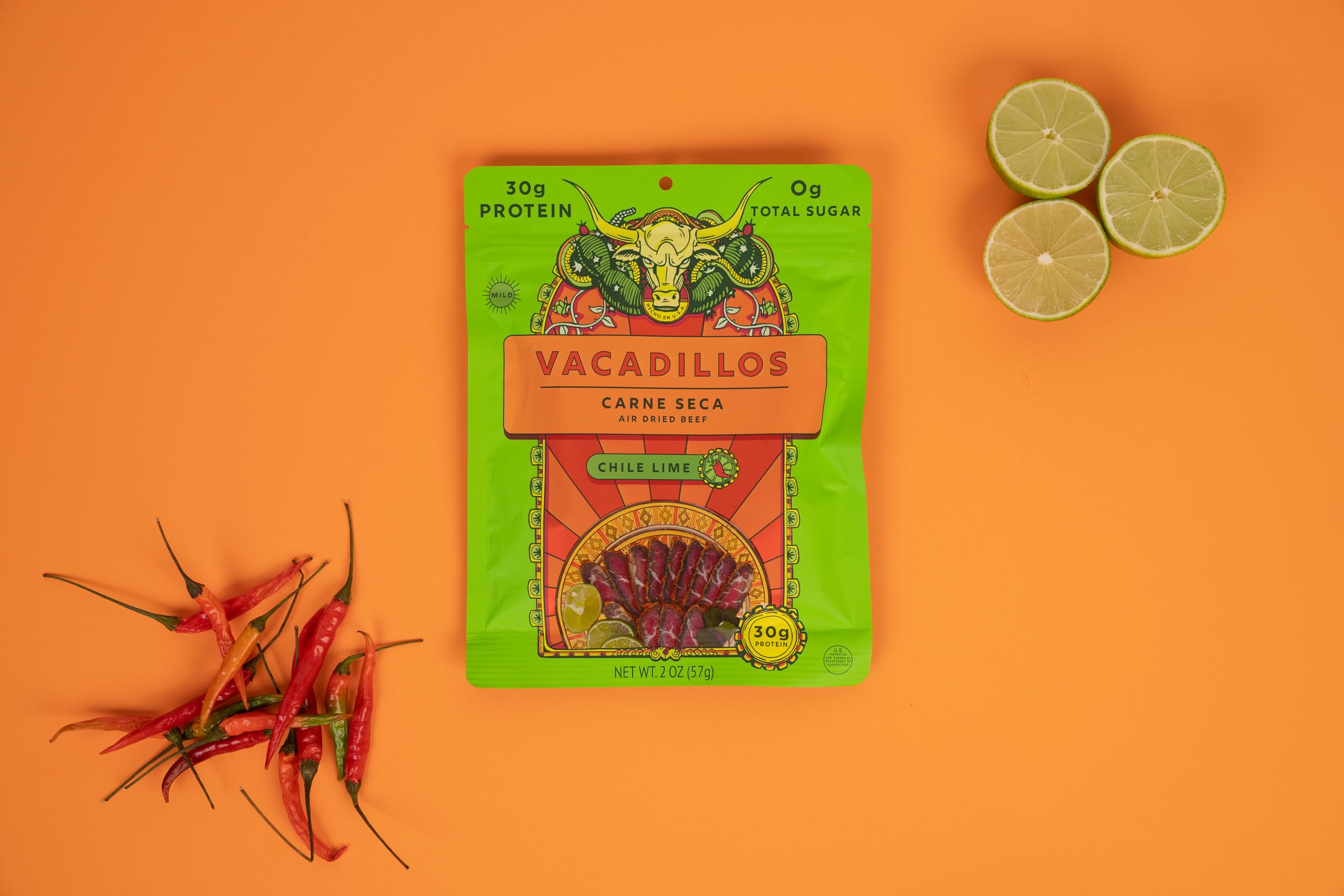 Vacadillos - High Protein Carne Seca | 30g Protein, Sugar Free, Carbs Free, Gluten Free, Dairy Free, Keto & Paleo Friendly | Mexican Inspired Beef Jerky Snack