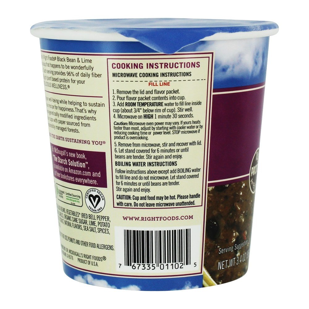 Dr McDougalls Right Foods Black Bean and Lime Big Cup Soup, 3.4 Ounce -.6