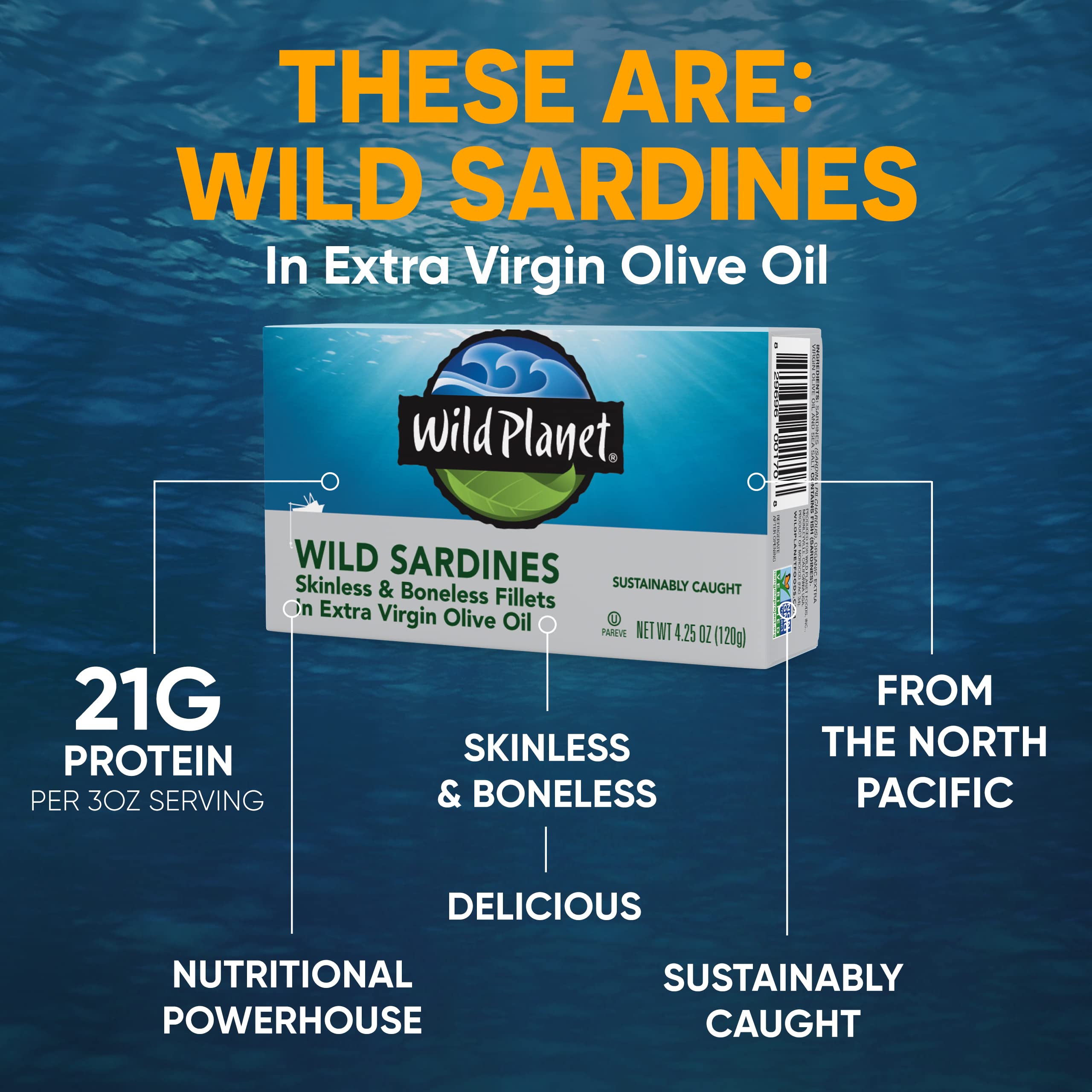 Wild Planet Wild Sardines, Tinned Fish, Sustainable Caught, Non-GMO, Kosher, Gluten Free