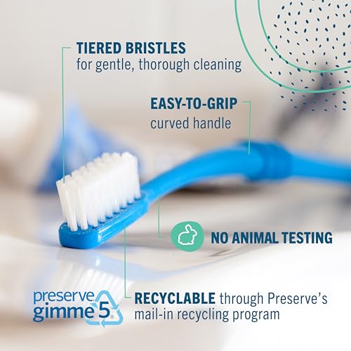 Preserve Eco Friendly Adult Toothbrushes, Made in The USA from Recycled Plastic, Bristles Vary, Colors Vary, 6 Count