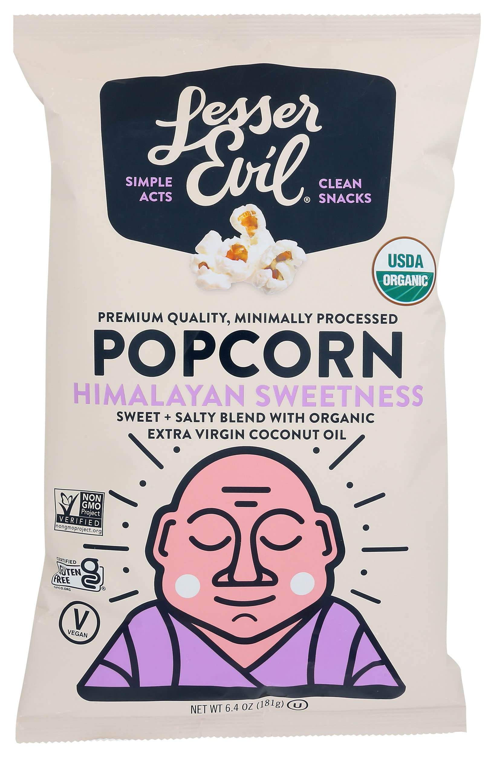 Lesser Evil Organic Himalayan Sweetness Popcorn, Gluten Free, Non GMO, 6.4 Ounces (Pack Of 12)