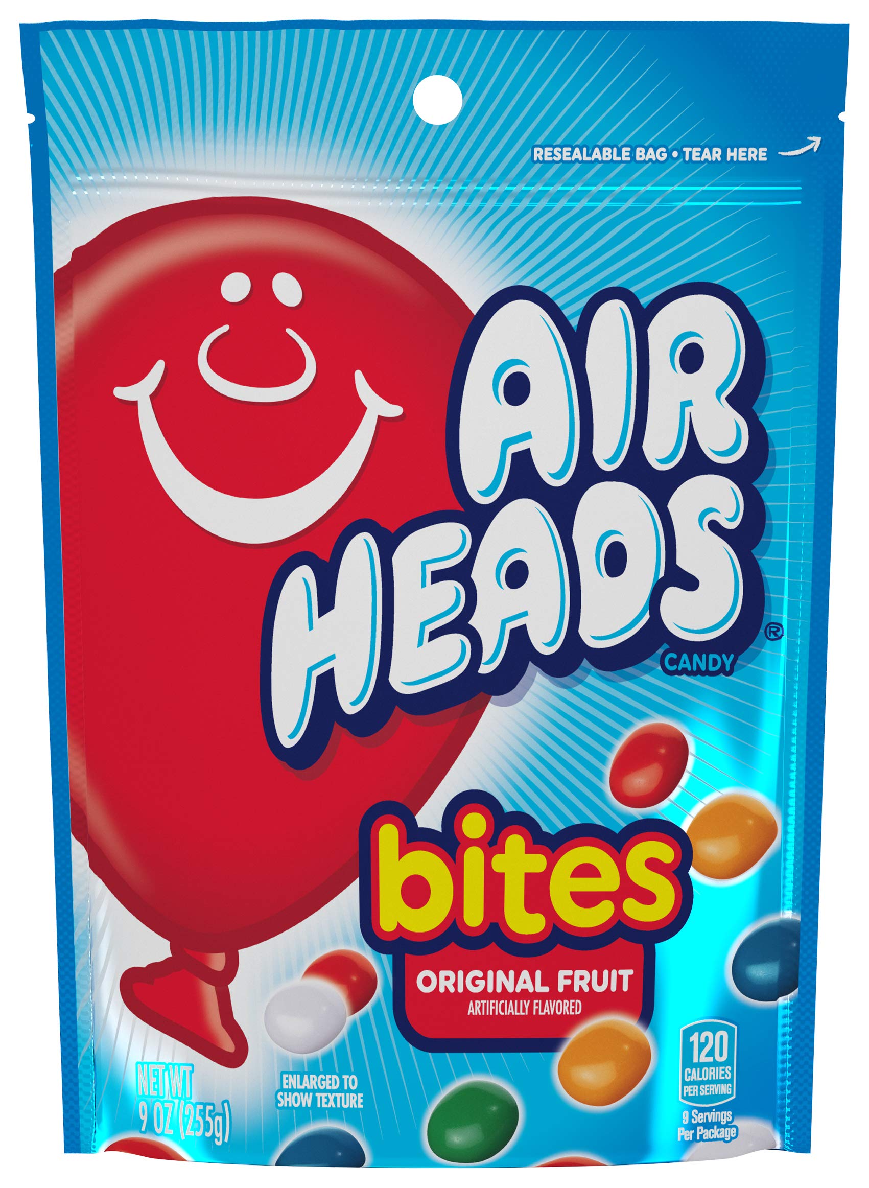 Airheads Candy, Bites, Original Fruit Flavor, Non Melting, 9oz Bag, Box of 12 Bags