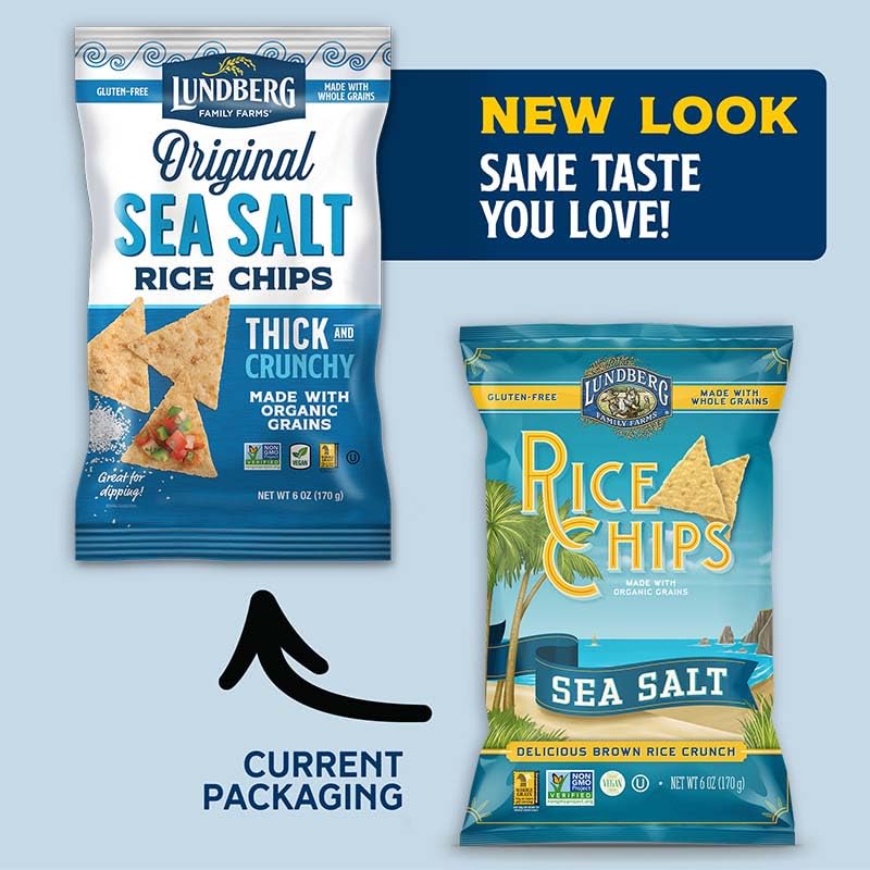 Lundberg Rice Chips, Sea Salt 12-Pack – Plant-Based Snacks Made with Organic California Brown Rice, Pea Protein & Chia Seeds, 5.5 Oz Ea