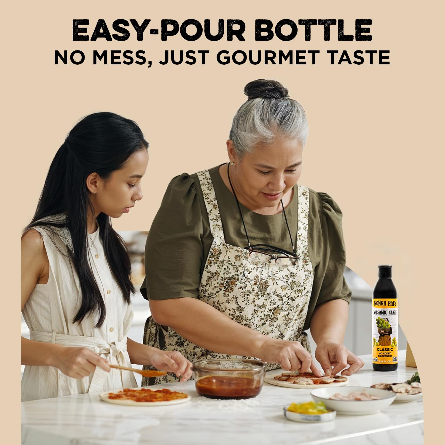 Nonna Pia’s Classic Balsamic Glaze - IGP Certified Balsamic Vinegar Glaze from Modena - Thick, Velvety Balsamic Glaze Drizzle for Meat, Salads, Veggies - Non-GMO, Gluten-Free - 8.45oz (Pack of 1)