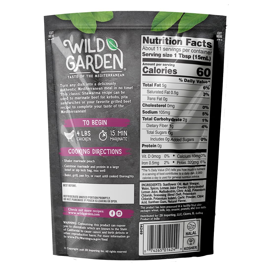 Wild Garden Ready-To-Use Marinade, Gourmet Shawarma Seasoning, Authentic Recipe with No Additives, No Preservatives, Bold, Flavorful