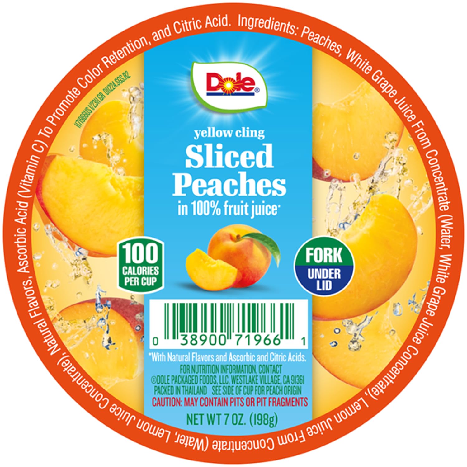 Dole Fruit Bowls Diced Peaches in 100% Juice, Gluten Free Healthy Snack, 7 Oz, 12 Total Cups