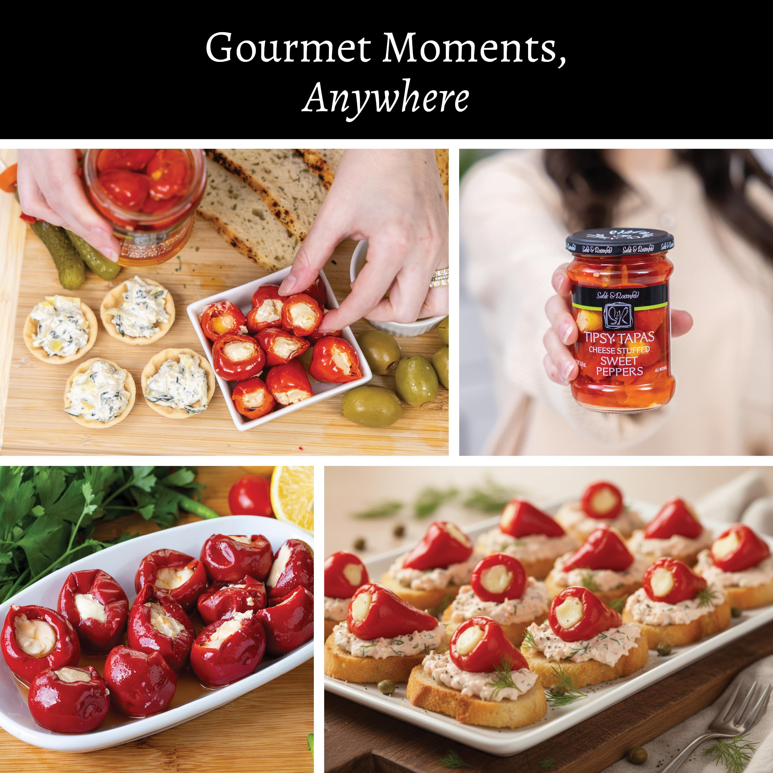 Sable & Rosenfeld Tipsy Tapas Cheese Stuffed Sweet Peppers - Gluten-Free Sweet Peppers Stuffed with Cream Cheese for Appetizers - 8.8 Ounce