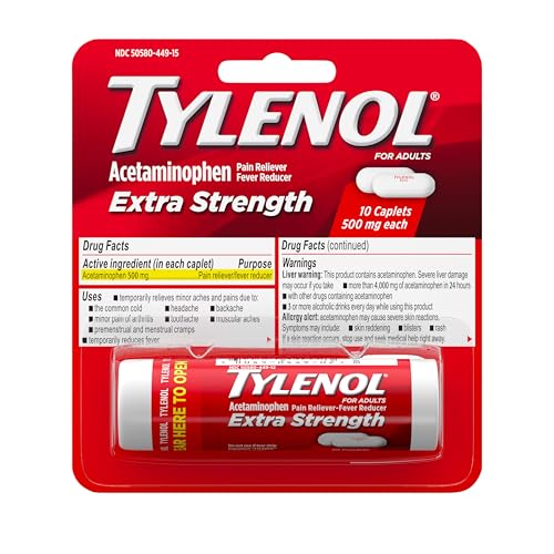 Tylenol Extra Strength Pain Reliever and Fever Reducer Caplets, 500 mg Acetaminophen Pain Relief Pills for Headache, Backache