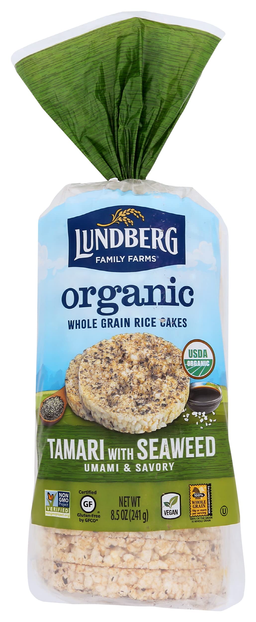 Lundberg Organic Whole Grain Rice Cakes, Tamari with Seaweed, USDA Certified Organic, Gluten Free & Non-GMO, 8.5 Oz (Pack of 6)