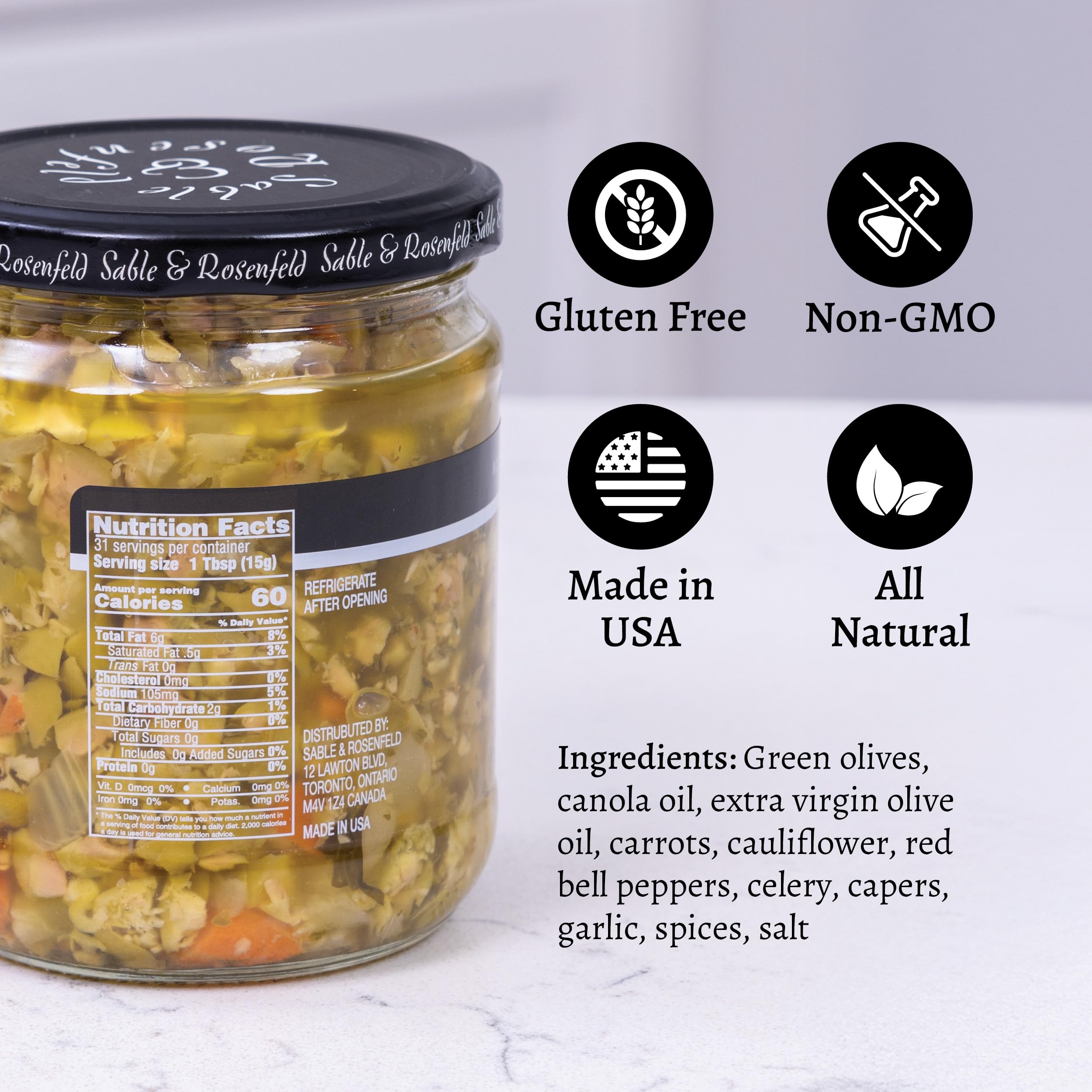 Mediterranean Olive Bruschetta - Gluten-Free Sandwich Spread with Olive Oil for Muffuletta, Sandwiches, Dips, Crackers, Salads, & Appetizers, Kosher - Sable & Rosenfeld