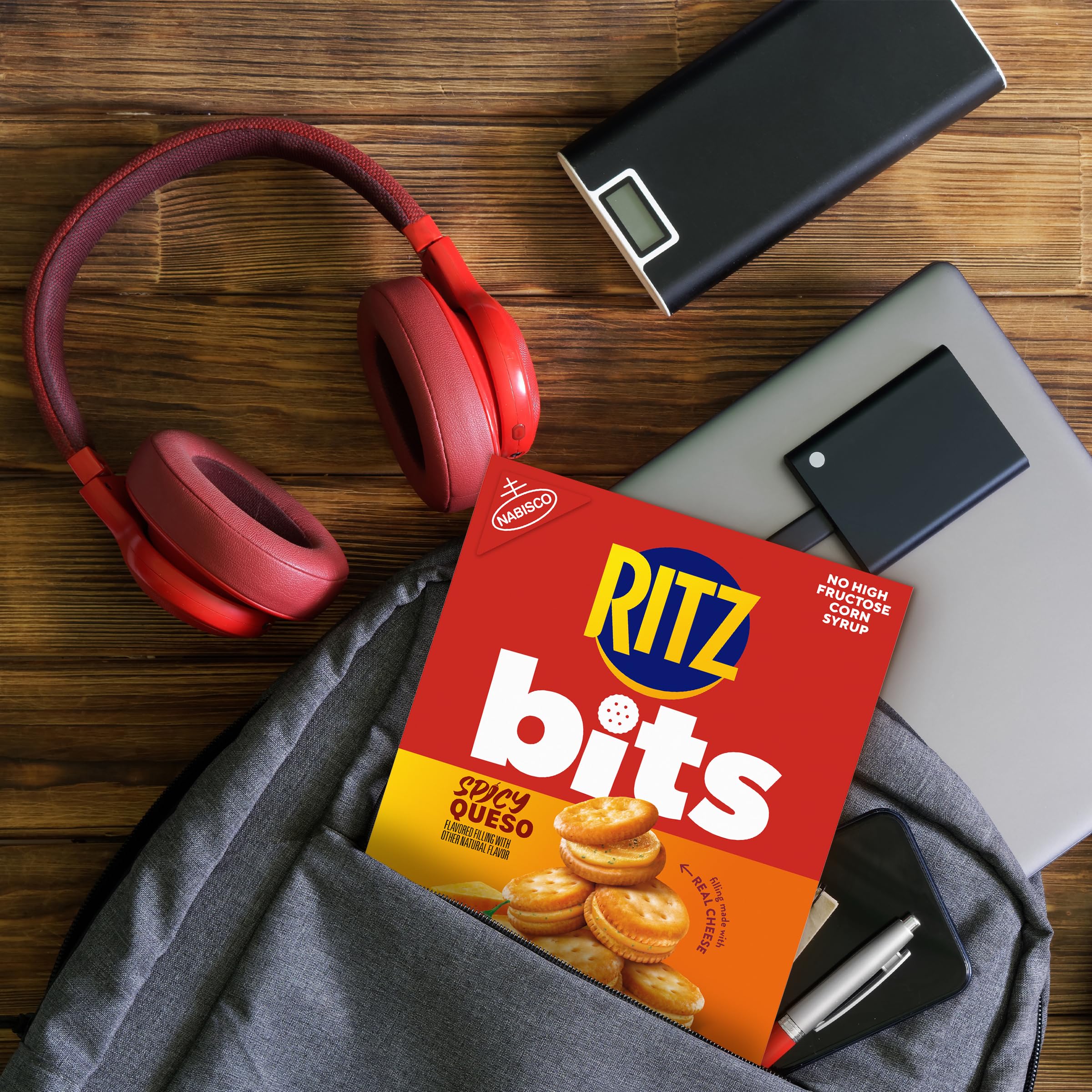 RITZ Bits Spicy Queso Cheese Sandwich Crackers, Snacks for Kids and Adults, Lunch Snacks, 8.8 oz
