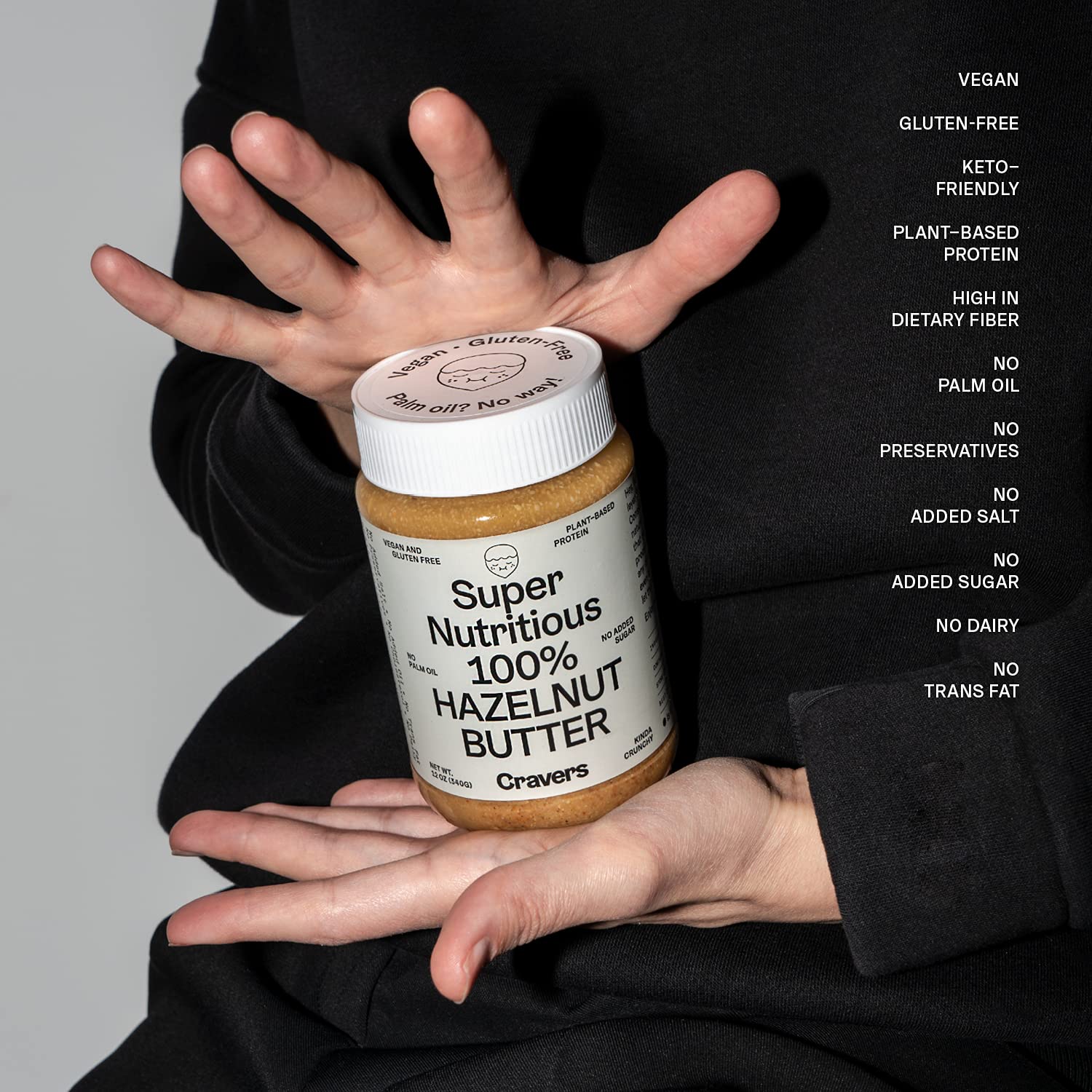 Cravers 100% Hazelnut Butter with No Added Sugar, Sugar-Free, Vegan, Keto Friendly Hazelnut Spread (12oz) - 1 Jar