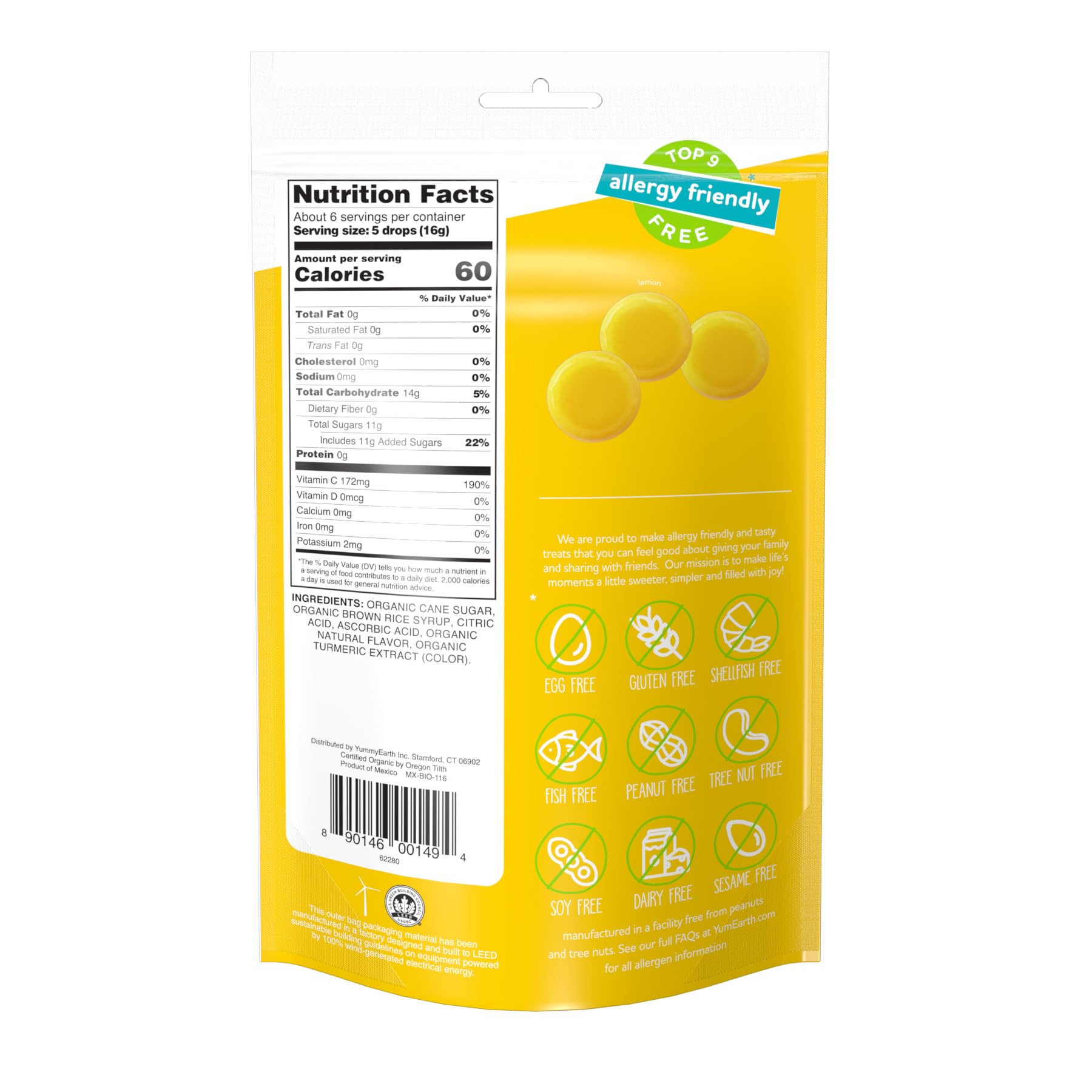 YumEarth Organic Drops - Flavored Natural Hard Candy for Kids - Allergy Friendly, Non GMO, Gluten Free, Vegan