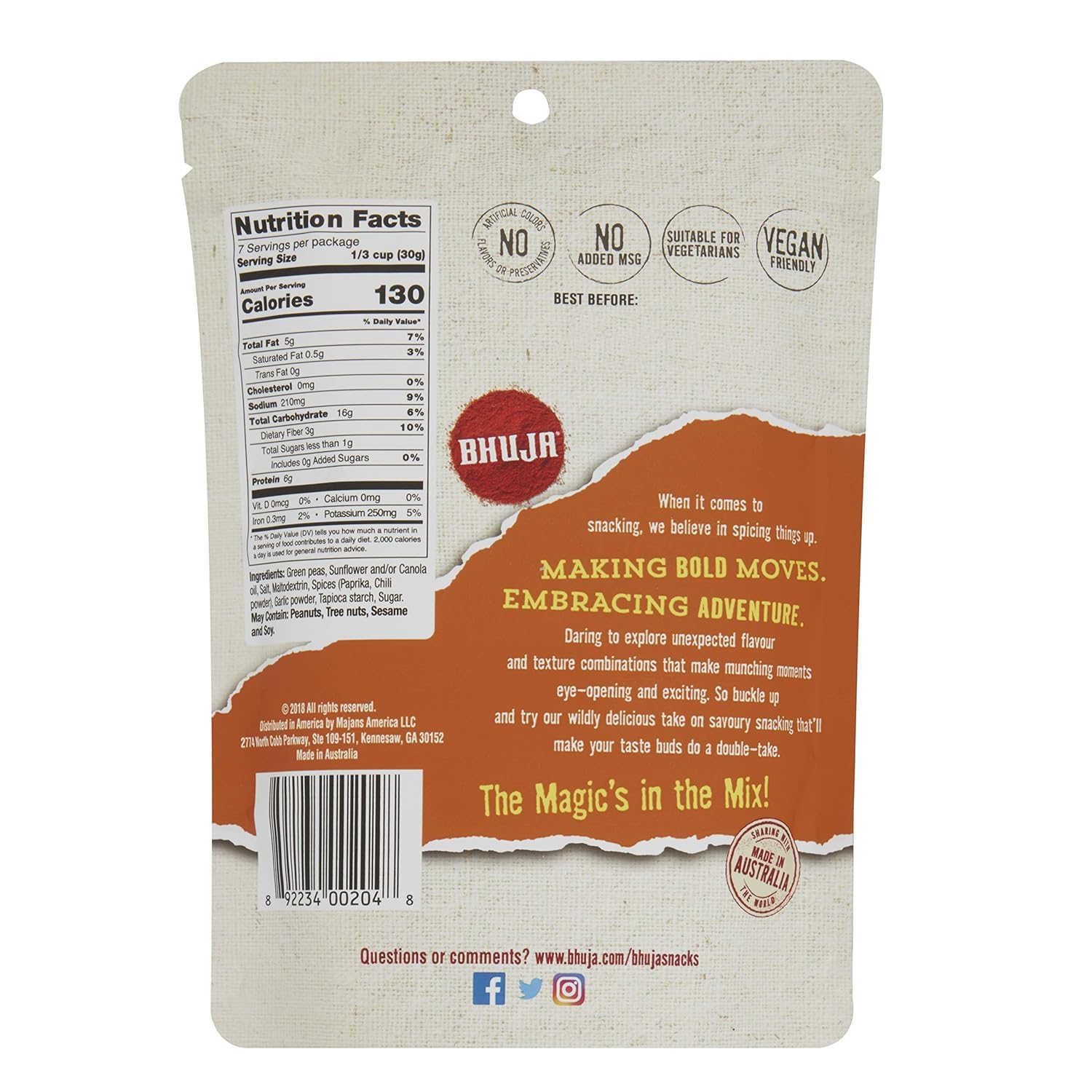 Bhuja Majans Original Mix, 7 oz | Gluten Free, Non-GMO, Plant-Based Protein Snack | 6g Protein per Serving | Crunchy Savory Snack Mix | Nothing Artificial [Pack of 6]