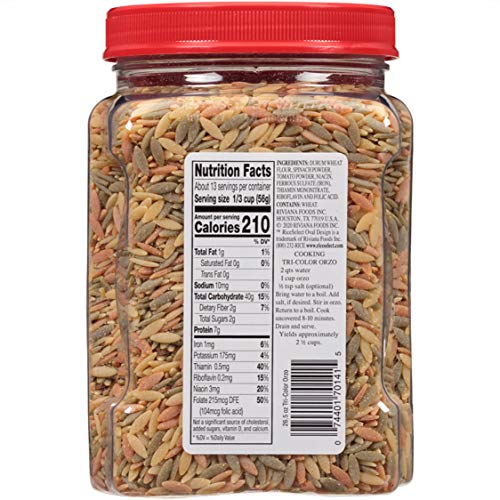 RiceSelect Tri-Color Orzo Pasta, Non-GMO, 26.5 oz (Pack of 4 Jars)