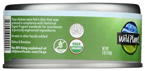 Wild Planet Organic Roasted Chicken Breast With Rib Meat, Skinless and Boneless, Sea Salt, Free Range, Non-GMO, Kosher, Gluten Free