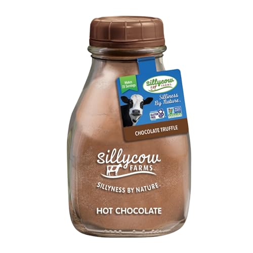Sillycow Farms Hot Chocolate Mix Truffle Flavor | Vegan, Nut Free Certified Quality Cocoa Powder | Gluten-Free, Non-GMO & Dairy-Free | Reusable Packaging | 16.9 Oz Reusable Glass Bottle