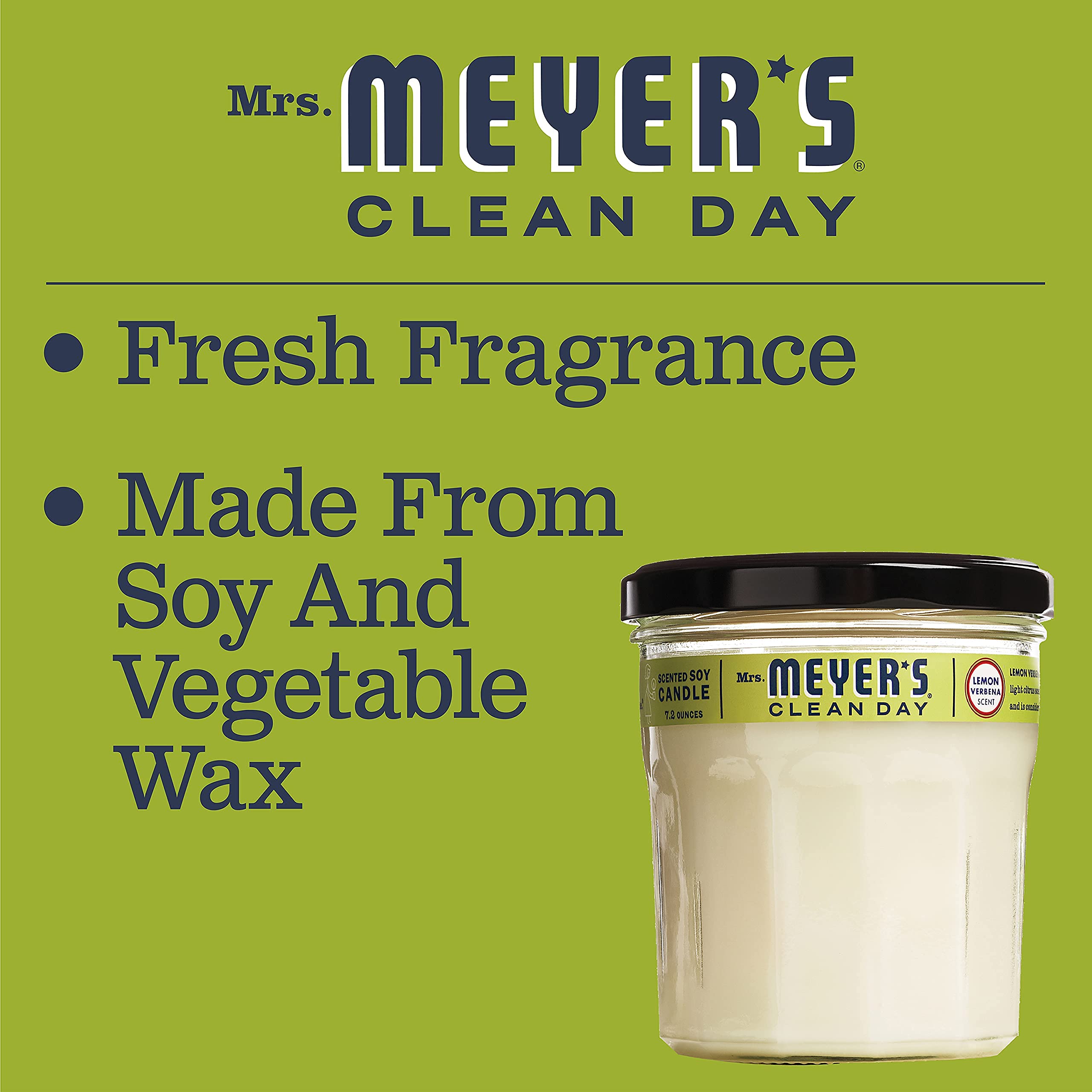 Mrs. Meyer's Clean Day Scented Soy Candle, Lemon Verbena Scent, 7.2 ounce candle