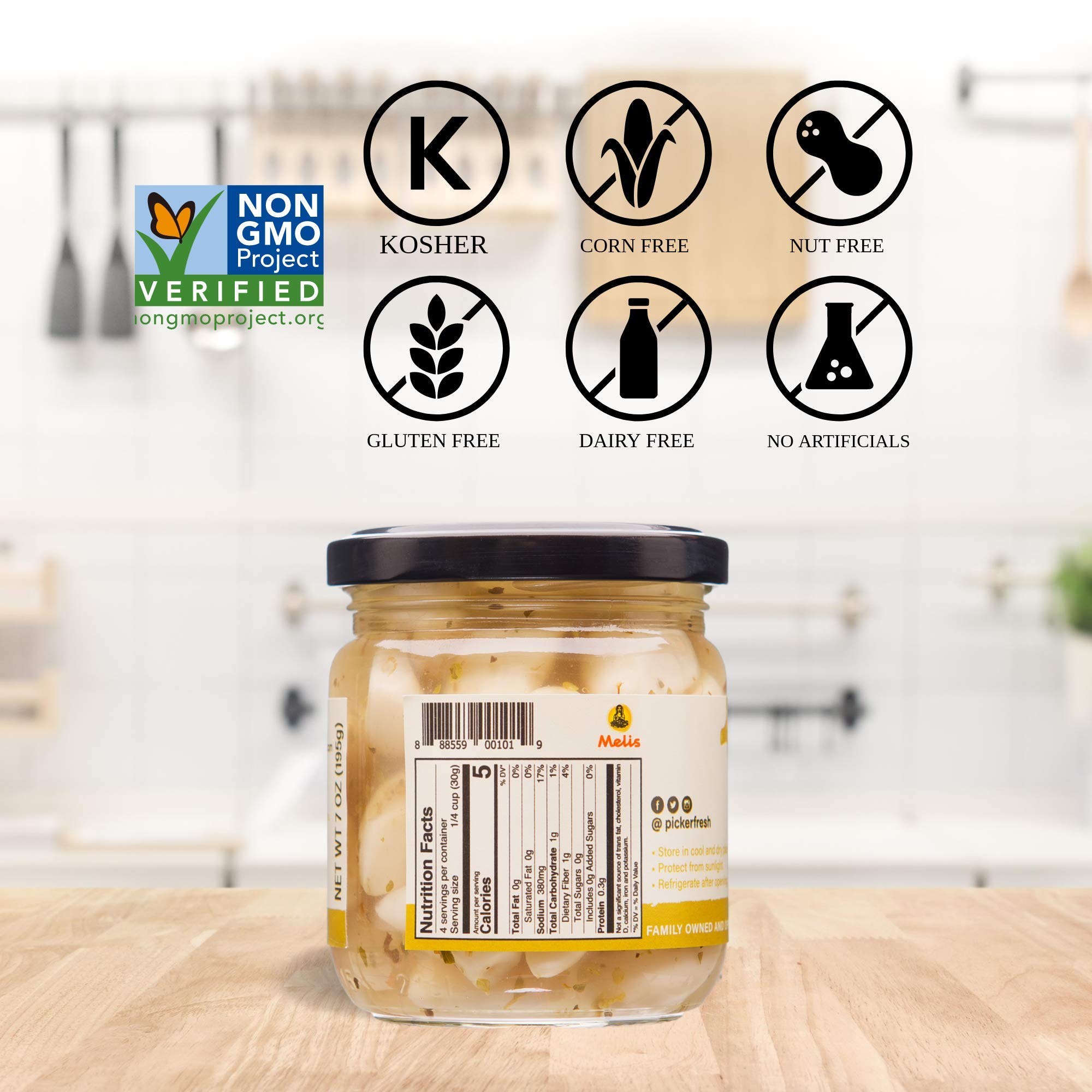 Pickerfresh Pickled Garlic - Gourmet Garlic Cloves - Simple Ingredients - Non-GMO, Gluten Free & No Artificial Color