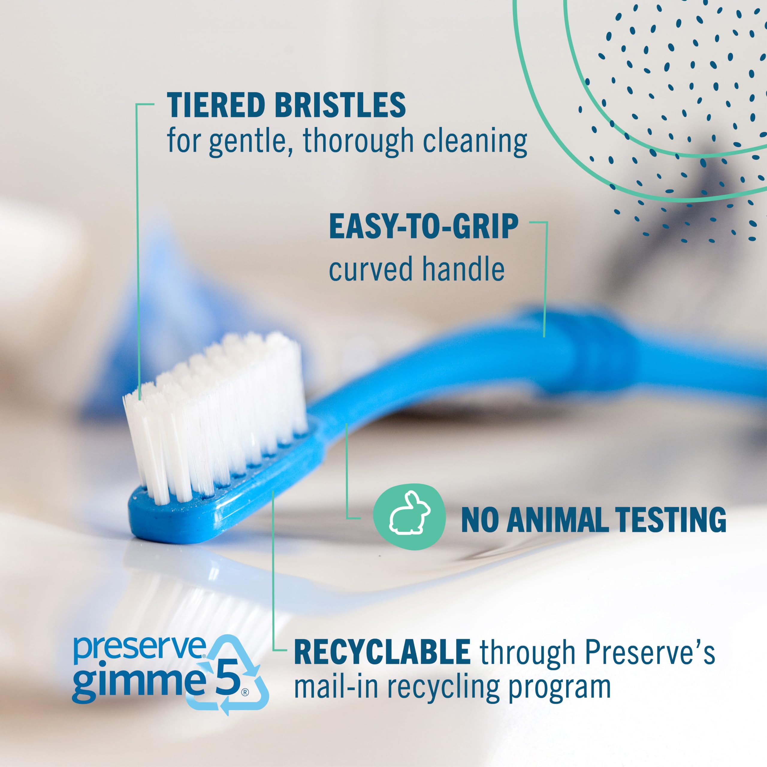 Preserve Eco Friendly Adult Toothbrushes, Made in The USA from Recycled Plastic, Bristles Vary, Colors Vary, 6 Count