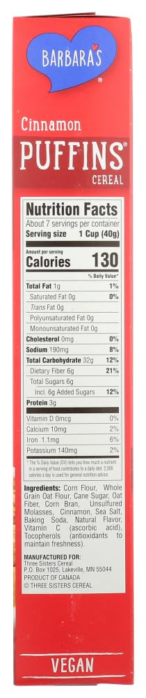 Barbara's Bakery Cinnamon Puffins Cereal, 10-ounce Boxes