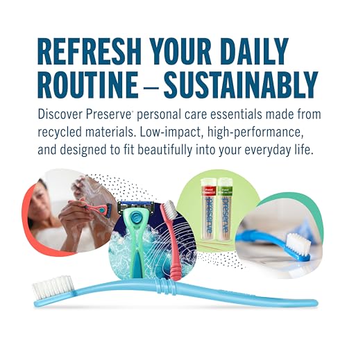 Preserve Eco Friendly Adult Toothbrushes, Made in The USA from Recycled Plastic, Bristles Vary, Colors Vary, 6 Count